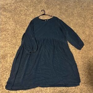 Dark Blue Denim Challis Long Sleeve Dress